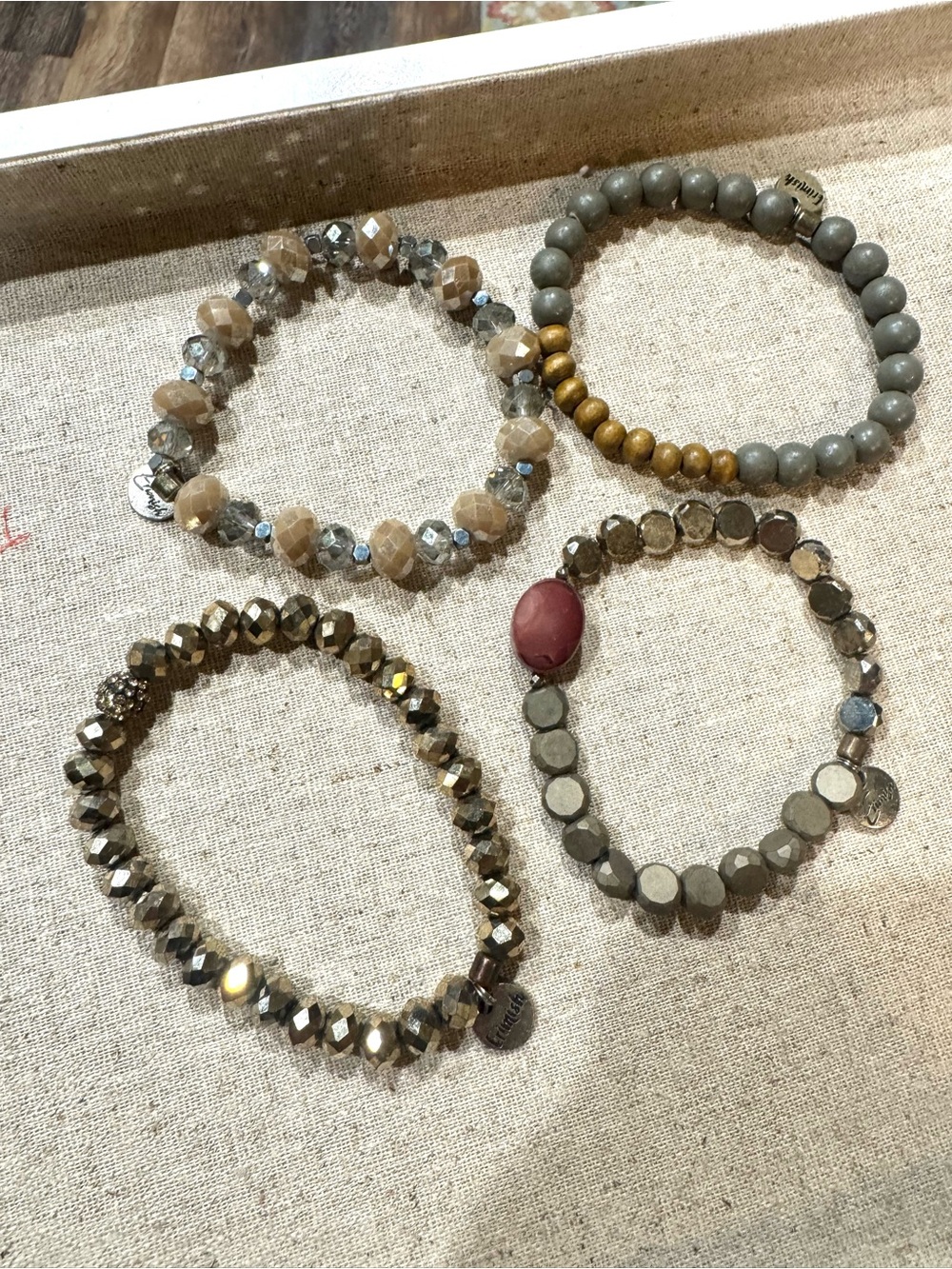 Erimish Neutral Stackable Bracelet Set with Maroon Accent